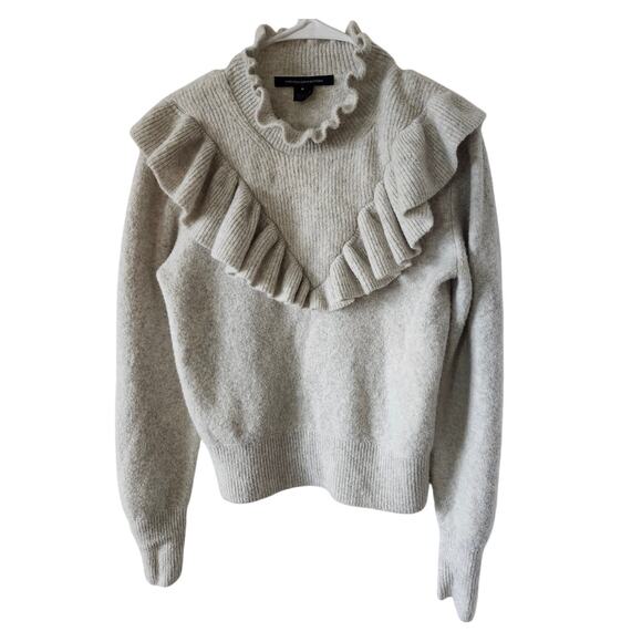 French Connection Sweater Medium Cream Long Sleeve Ruffle Wool Blend - Picture 1 of 8
